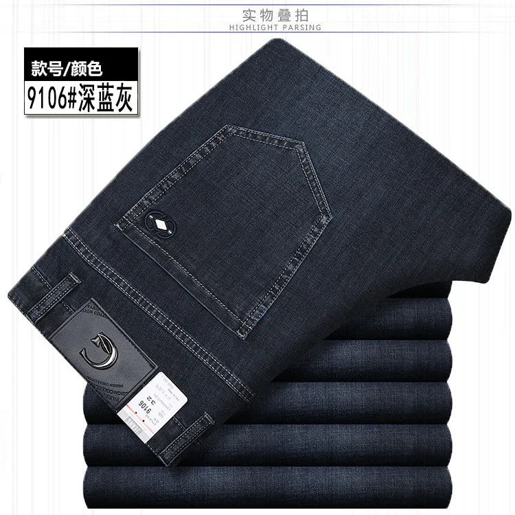 Summer Thin Denim Jeans For Men Straight Loose Stretch Casual Pants Men Blue Black Gray Trousers Mens Jean Clothing Size 40 42