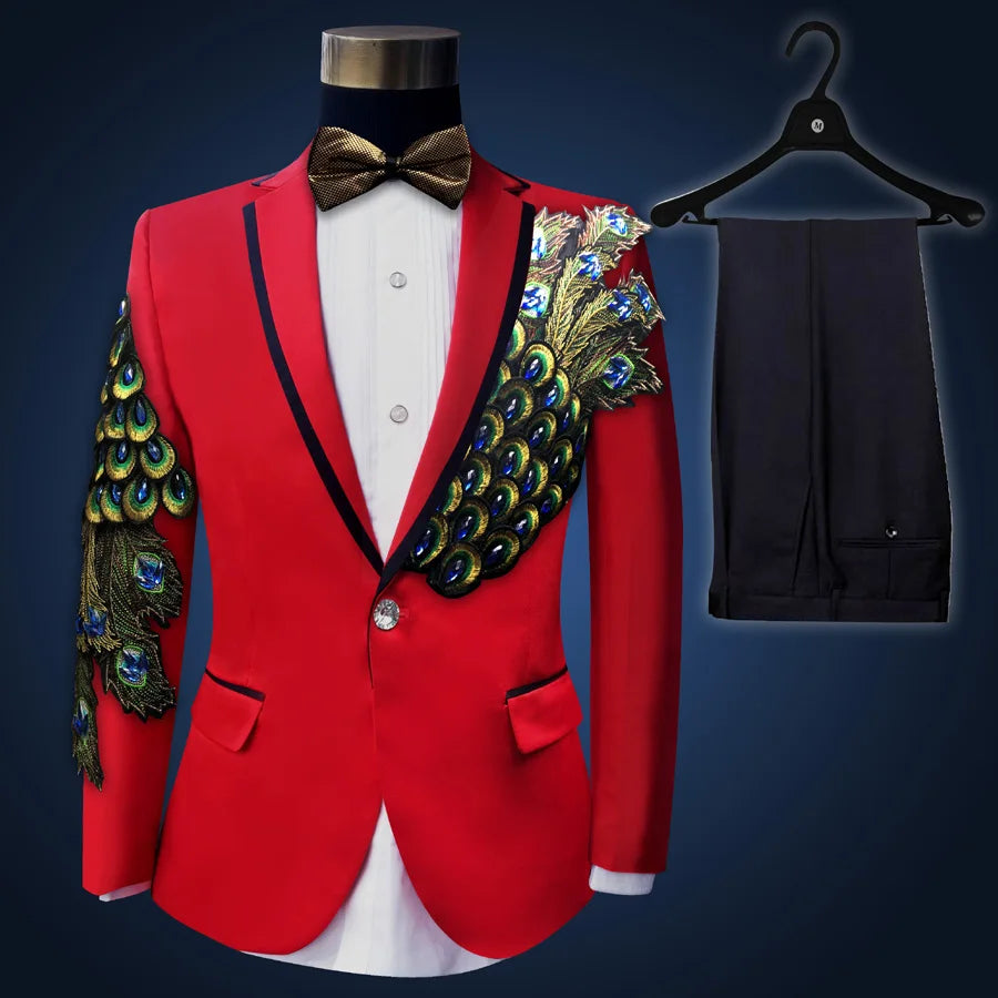 New Embroidered Tuxedos Men, Black Wedding Groom Suit, Male Singer Performance, Party Blazer, Prom Costume, Fashion Paillette