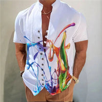 Men's Shirts New Print Button Short Sleeves Shirt Fashion Stand Collar Loose Fitting Men's Shirts Casual Streetwear Comfortable