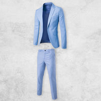 Sexy 2Pcs/Set Groom Suit Pure Color Wedding Blazer Pant Set Slim Men