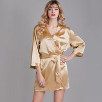 Summer Champagne Chinese Bride Wedding Robe Satin Sleepwear Women Nightgown Sexy Nightdress Lady Kimono Bathrobe Gown Negligee