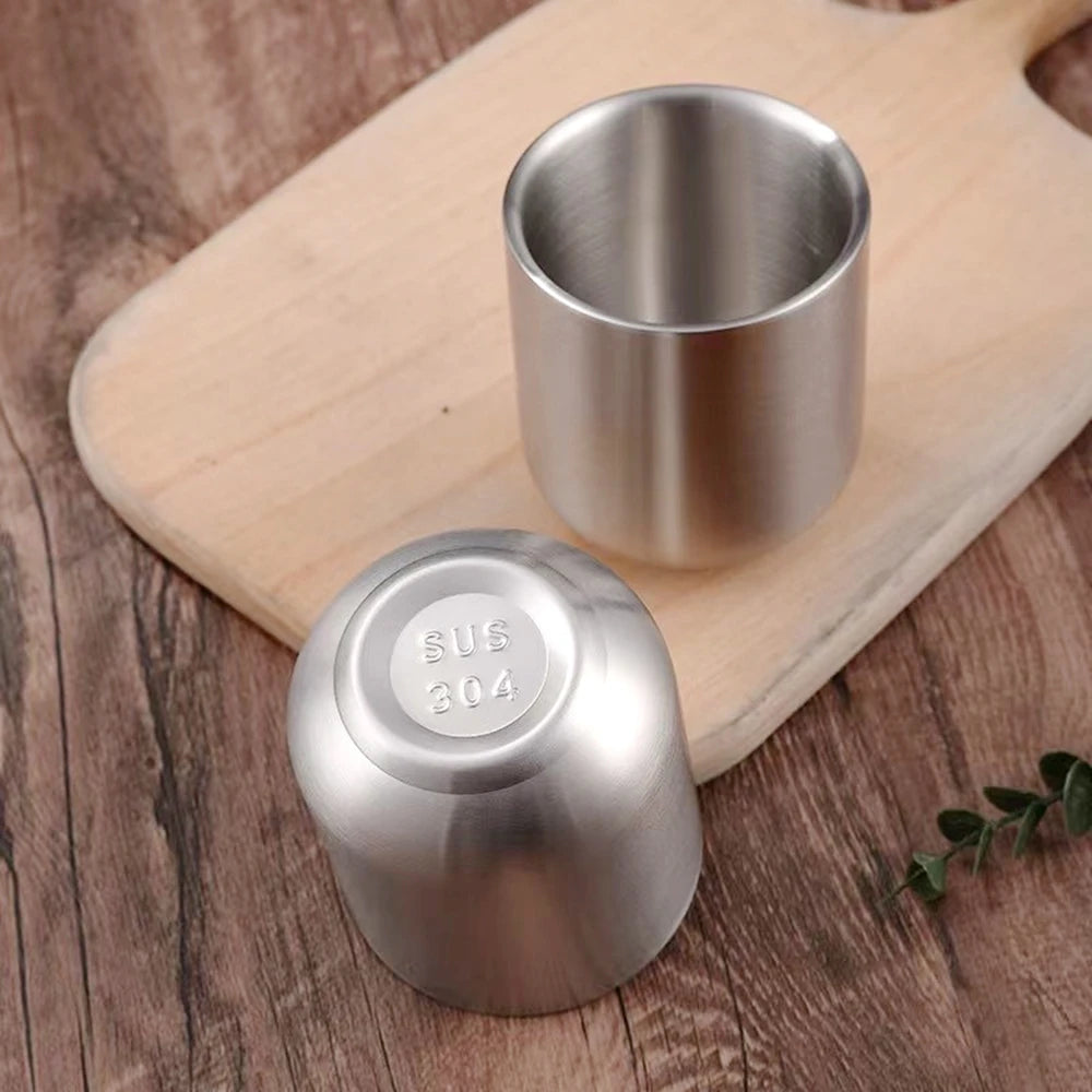 Set of 2 Mugs 9oz Stainless Steel Insulated Metal Cups Double Wall Tumbler Water Cup 280ml for Home Restaurant Camping Drinkware