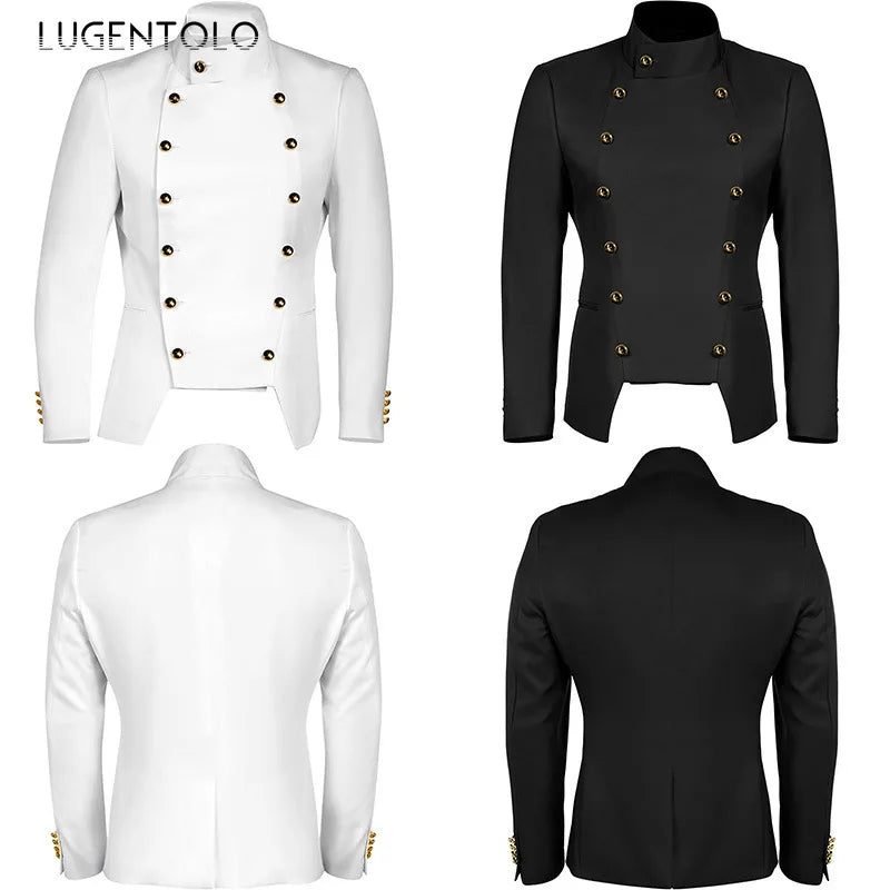 Men Gothic Blazer Double-breasted Korean Punk Small Suits New Casual Jacket Fashion Slim Gentleman Party Solid 2024 Clothing