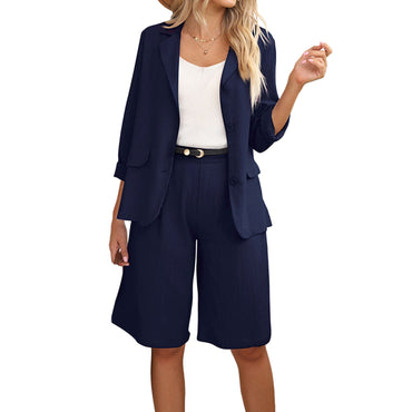 1 Set Blazer Short Sets Half Shorts Solid Color Single Breasted Women's Suit Outfit
