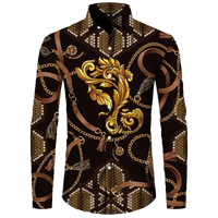 Fashion Luxury Golden Flower Print Men's Shirts Baroque Style Short/Long Sleeve Lapel Button Up Tops Social Hawai Party Cardigan