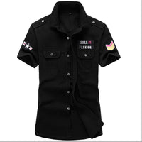 2023 New Mens Military Shirt Men Short Sleeve Cargo Shirts 100% Cotton Casual Solid Shirt Male Pocket Work Shirt