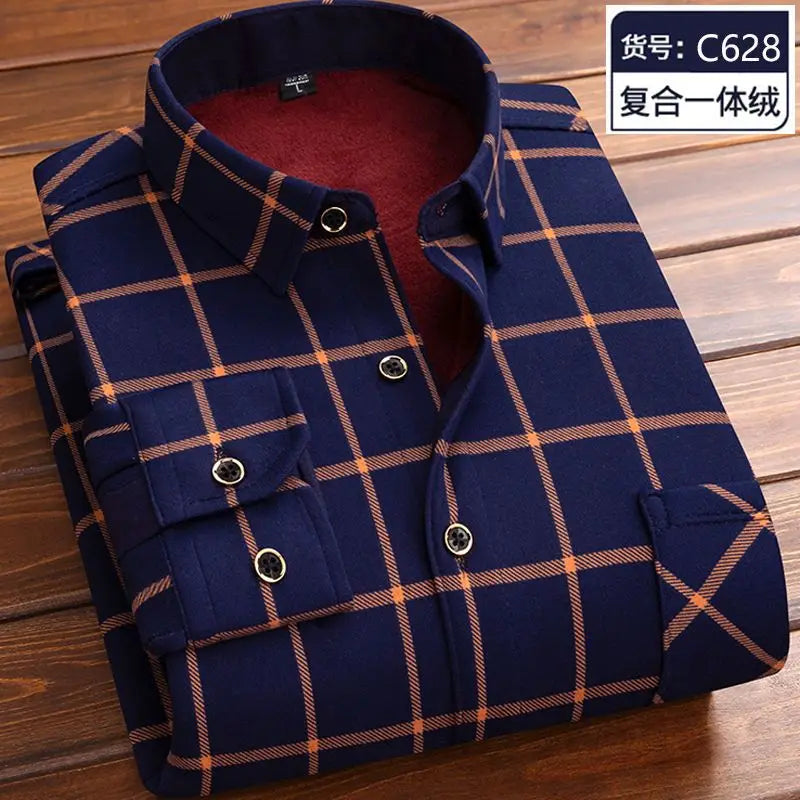 Autumn and Winter Men's Long-sleeved Fleece Shirt Thermal Shirt Plaid Jacket Clothes Men's Clothing Streetwear Men Shirts