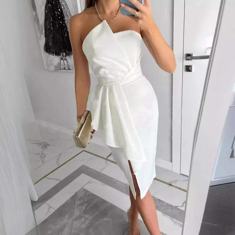 Sexy Printed Satin Bal Dr Women's Independent Station Ele Wrap Polyester Fiber mid Waist No Sve Ci Commute