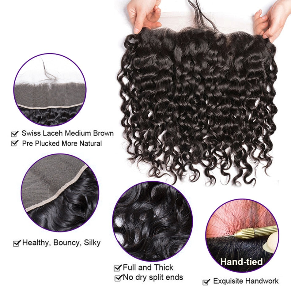 12A Water Wave Bundles With Frontal Wet and Wavy Virgin Curly Loose Deep 100% Human Hair