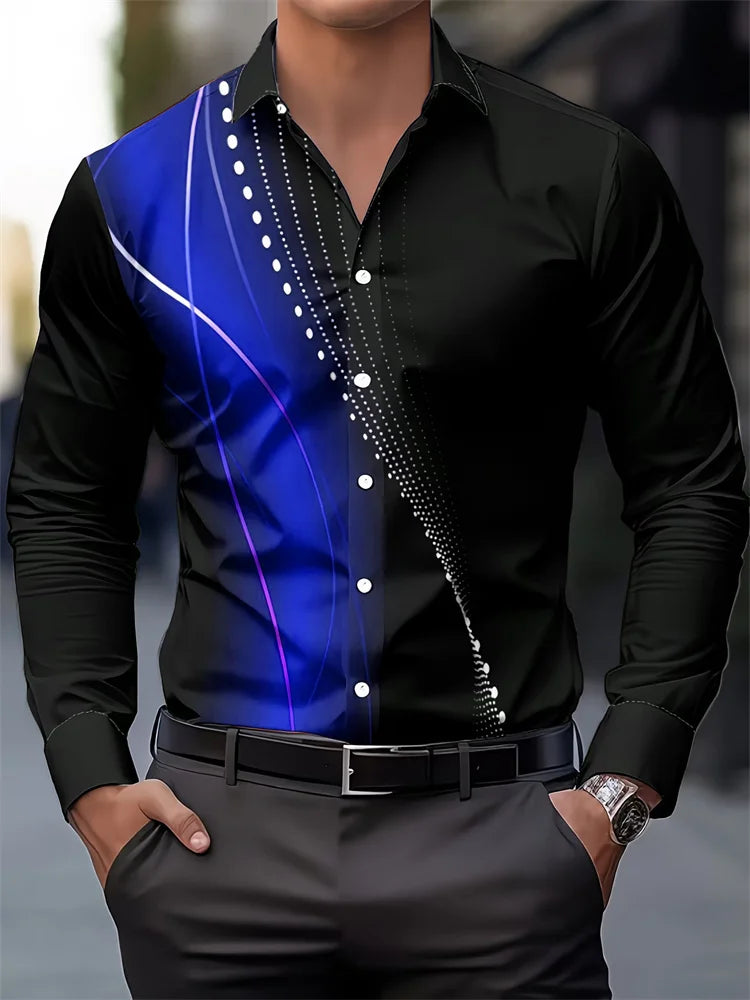 European and American style men's business casual long-sleeved shirt, twill print design shirt, versatile for everyday commuting