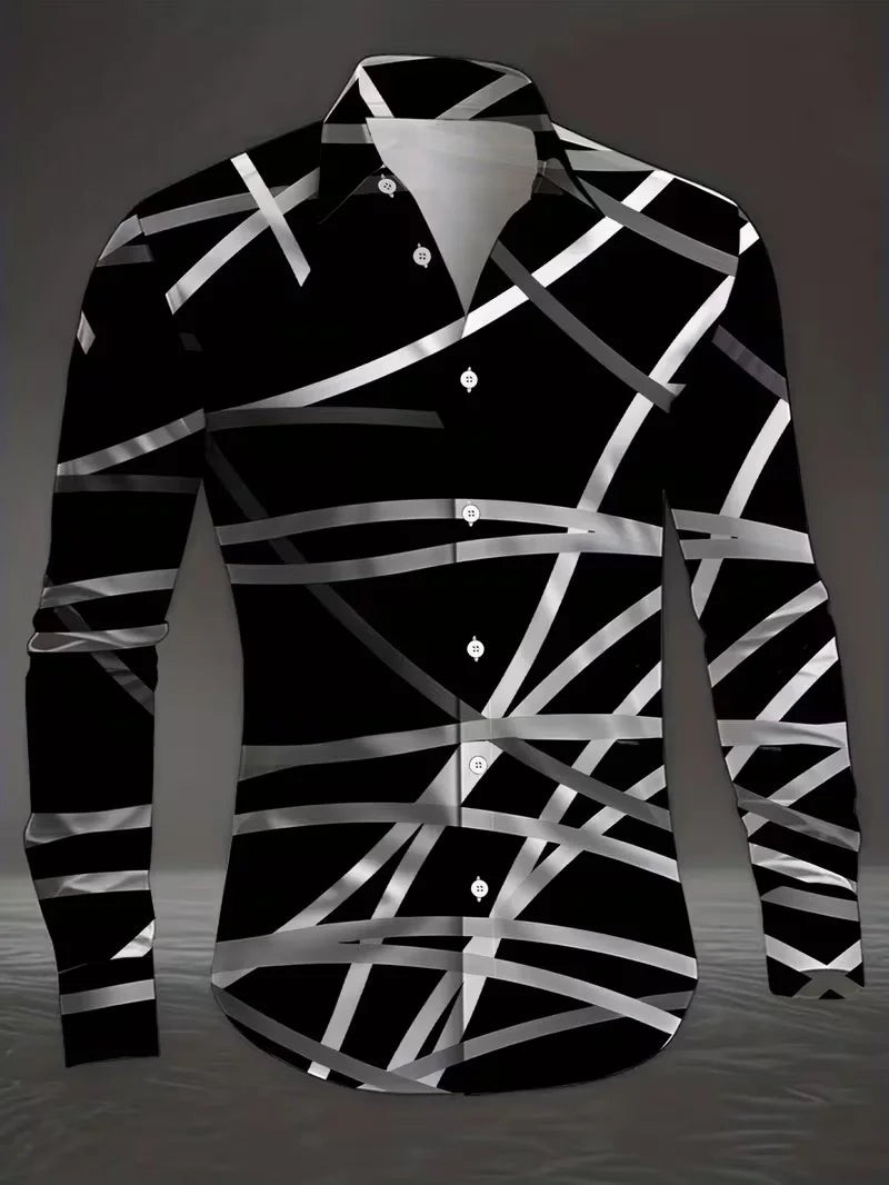 New men's fashionable 3D dragon print shirt casual long sleeved animal button design fashionable shirt top