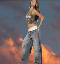 European and American four-season fashion elastic jeans hip-hop gothic splicing retro casual pants women's personalized version