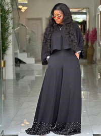 Spring Clothes for Women 2 Piece Sets Women Outfit Lantern Sleeves Suit with Wide Pants and Top High Street Ladies Elegant Sets