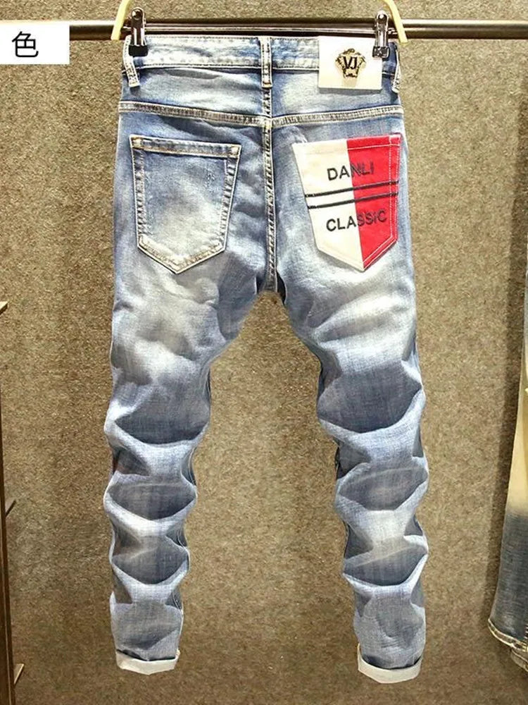 Spring and Autumn Fashion Trend Straight Leg Stretch Denim Trousers Men's Casual Slim Fit Comfortable Sports High Quality Jeans