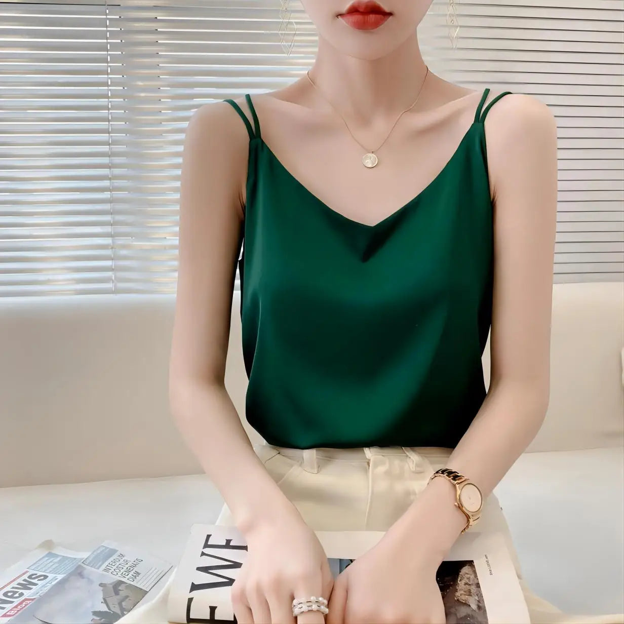 Spring and Summer Elegant Women's High-Quality Camisole Pure Color Clearance Sale While Stocks Last Value European and American French Style 2-Pack