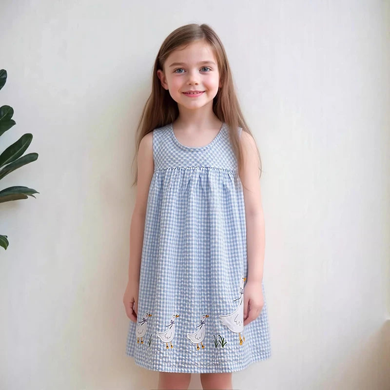 Little maven Girls Sleeveless Dresses Animal Ducks Appliques Children's Party Dresses Summer Children Beach Dresses Vestidos