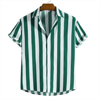 2024 men's shirt button shirt summer shirt 8 color short -sleeved striped striped lapel fashion Hawaiian casual beach shirt