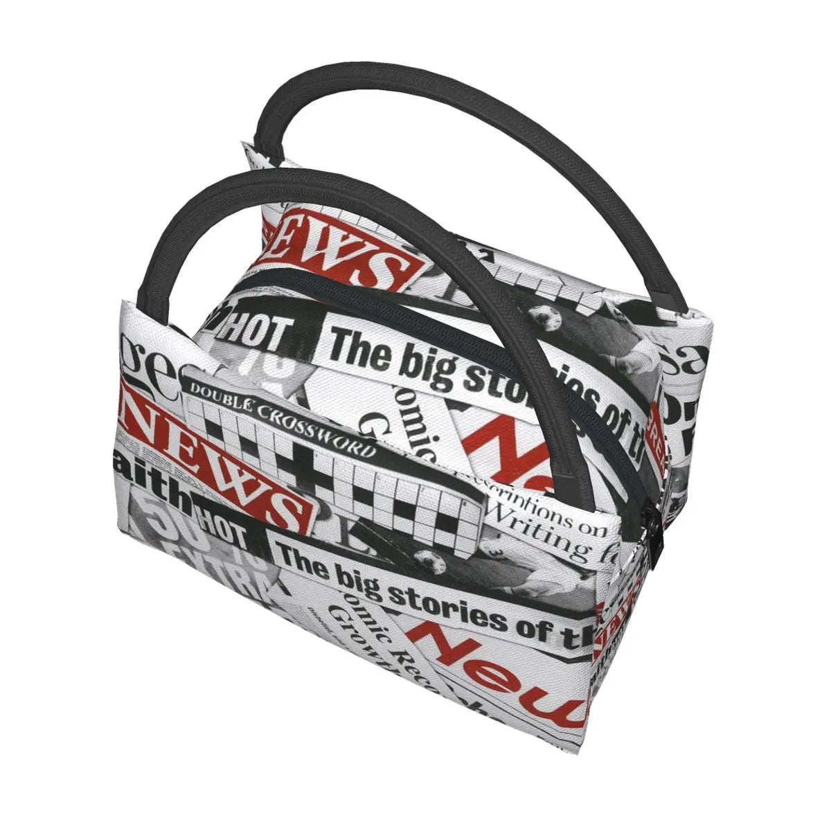 Portable Lunch Bag Newspaper Pattern Print Thermal Insulated Lunch Box Tote Cooler Handbag Bento Dinner Container School Storage