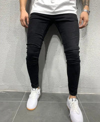 2023 Fashion Street Style Ripped Skinny Jeans Men Vintage wash Solid Denim Trouser Mens Casual Slim fit Black Blue denim Pants