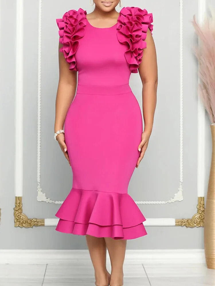 Women Party Dress Birthday Bodycon Elegant Ruffle Sleeves Bow V Neck Slim Celebrate Midi Birthday Cocktail Event Cute Prom