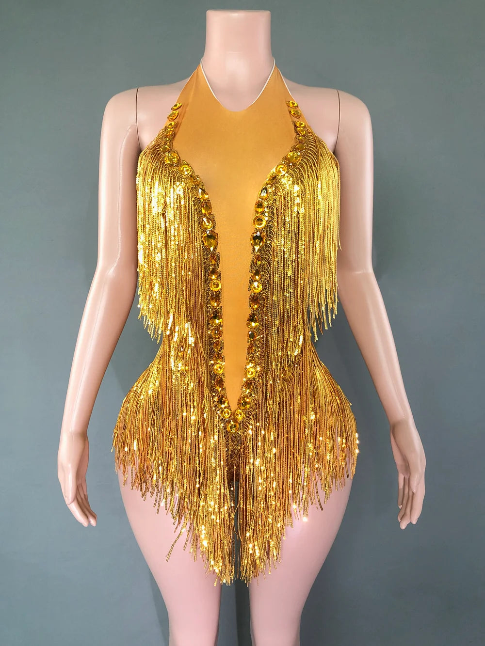 Sparkly Hot Pink Crystals Sequins Fringes Bodysuit for Women Sexy Backless Dance Costume Dancer Performance Show Stage Wear
