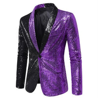 Shiny Sequin Men's Suit Jacket, Stage Performance Coat, White Silver Blue Red Purple Blazers V-neck Single Button S M L XL XXL