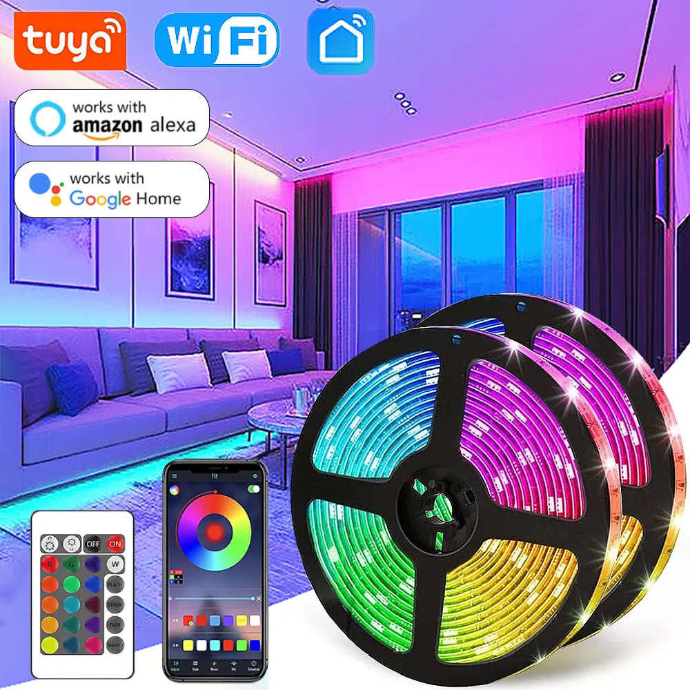 WiFi LED Strip Light Tuya Smart Life Flexible Light Lamp USB RGB5050 Desktop Screen TV BackLight Diode Tape Support Alexa Google