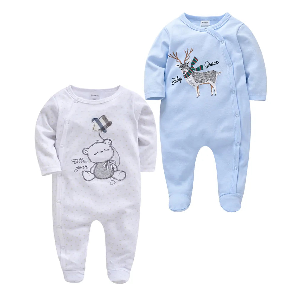 Kavkas 2 Pcs/set Baby Boy Rompers Long Sleeve 100% Cotton Cartoon Print Overalls 0-12 Months Autumn Girls Clothes Infant Costume