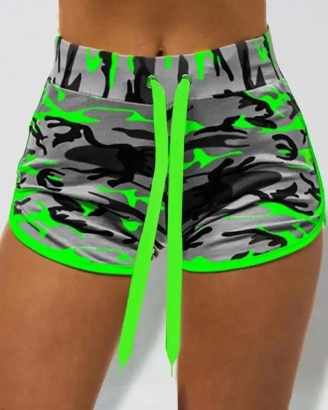 2023 Summer Women's Shorts Fashion Camouflage Printing Drawcord High Waist Shorts Casual Sports Pants Fitness Jogging Shorts