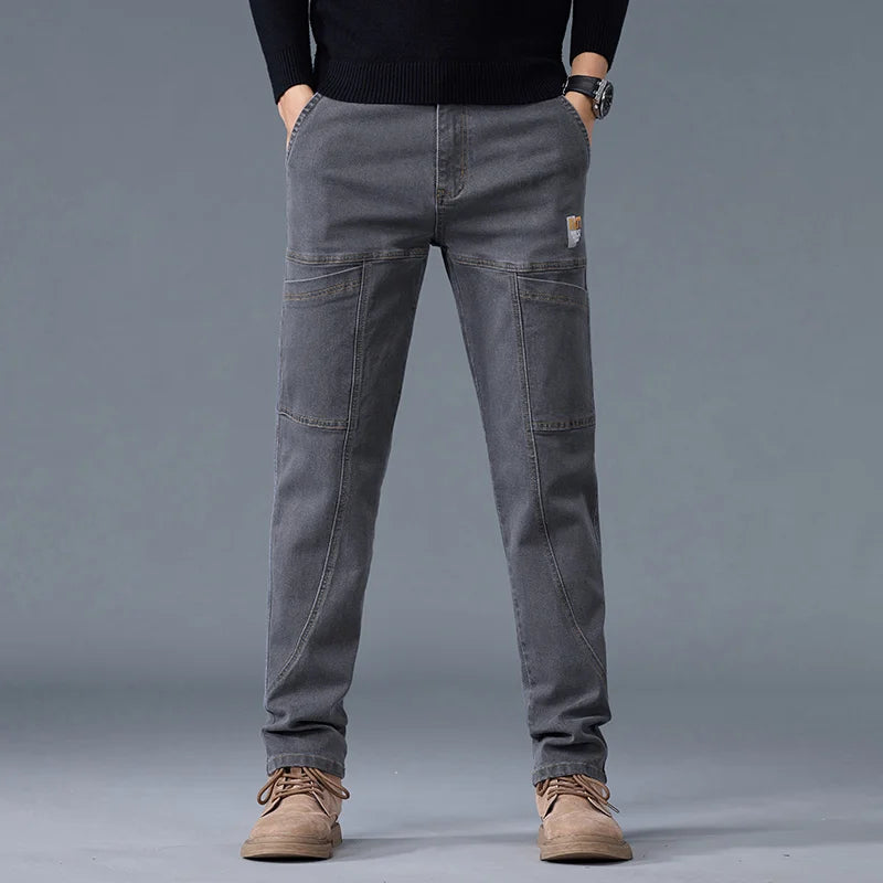 Fashion Print Six-Pocket Jeans Small Straight Cut Style Men's Casual Comfortable Fit Clothing