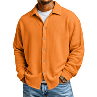 Men Casual Button Down Shirt Long Sleeve Collar Shirt Waffle Texture Loose Fit Fashion Men Top Trendy Outfit Daily Wear