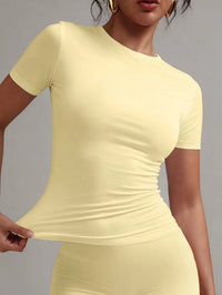 Women's White Solid Round Neck Short Sleeve Fitted T-Shirt for Summer Casual Wear