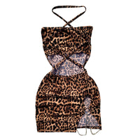 Elegant And Fashionable Women's Sexy Leopard Print Mini Dress Strapless Sleeveless Hollow Bag Hip Sexy Summer Holiday Dress