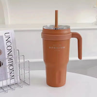 Large Insulated Water Bottle Stainless Steel Tumbler With Handle Straw Travel Gym Thermos Mug For Ice Hot Coffee Juice 1100ml
