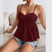 2026 Summer New Fashion Women's Top Spaghetti Strap Camisole Ruffled Hem Chest Folds Sweet Summer Blouse Y2k Clothing