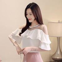 2023 Sexy Fashion Short Sleeve White Blouse Summer Women Blouses Chiffon Shirt Off Shoulder