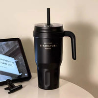 Large Insulated Water Bottle Stainless Steel Tumbler With Handle Straw Travel Gym Thermos Mug For Ice Hot Coffee Juice 1100ml