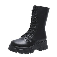 2024 Winter Shoes Women White Boots Autumn Fashion PU Leather Platform Gothic Boots Punk Combat Mid-Calf Boots For Women Booties