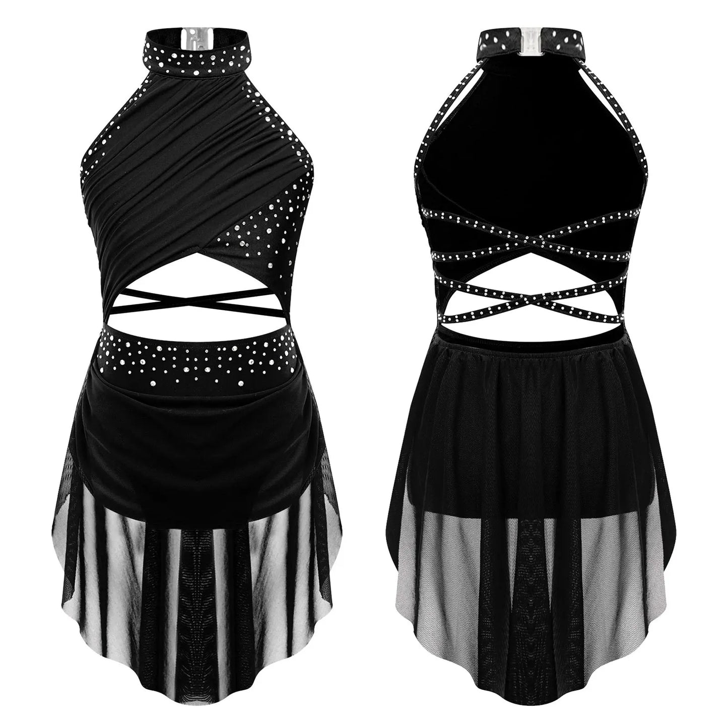 Kids Girls Sleeveless Fringed Bodysuit Moden Latin Jazz Dance Leotard Dress Rhinestones Gymnastics Skating Performance Costumes