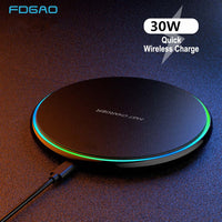 FDGAO 30W Wireless Charger USB C Fast Charging Pad Quick Charge QC 3.0 For iPhone 15 14 13 12 11 XS XR X 8 Samsung S23 S22 S21