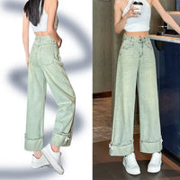 Retro wide leg jeans for women, spring and summer new styles, thin, high waisted, slimming, loose design, straight leg pants