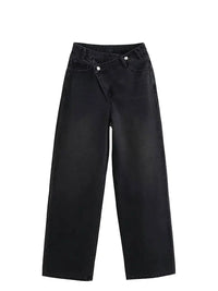 Women's Trousers Denim Solid Asymmetric High Waist Straight Long Pants Lady Versatile Basic 2025 New Woman Wide Leg Jeans