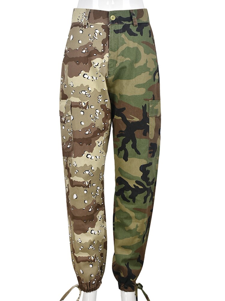 Women High Waist Camo Patchwork Harem Pants 2023 Summer Slim Casual Street Cargo Trousers Vintage Safari Y2K Clothes Streetwear