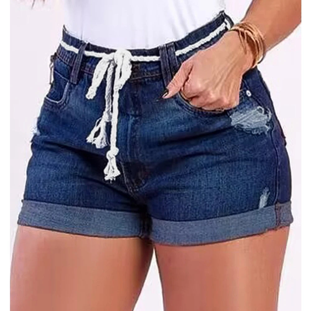 Wepbel Lace-up Zip Short Jeans Women Patchwork Ripped Skinny Denim Short Pants Summer Zipper Design Ripped Denim Shorts