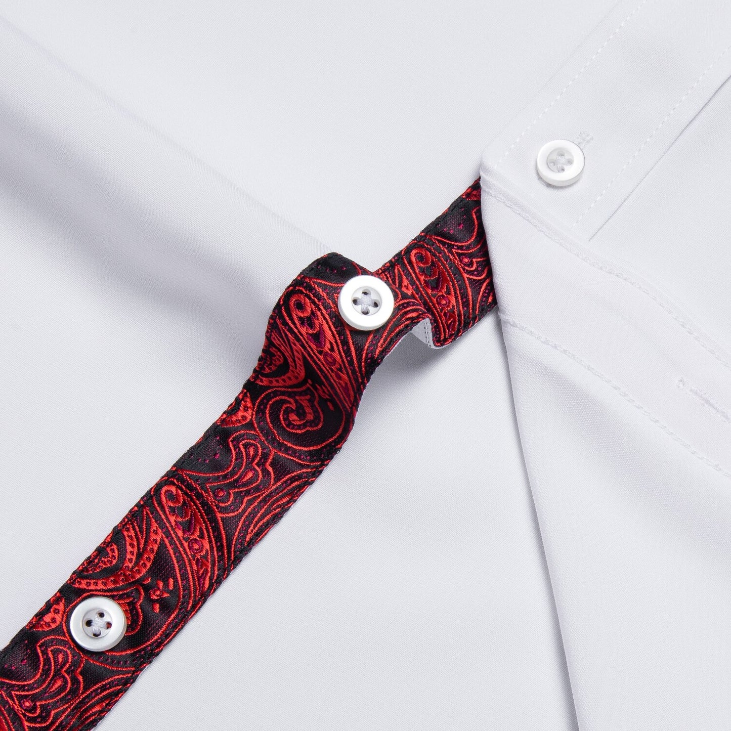 Luxury White Red Dress Shirts for Men Clothing Long Sleeve Tuxedo Social Casual Splicing Paisley Collar Cuff Mens Shirt