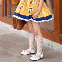 Lolita Skirt Base Socks White Lace Thin Ruffle Long Knee-high Sock for Kids Baby Princess Style Heart Bow Pattern Mesh Stockings