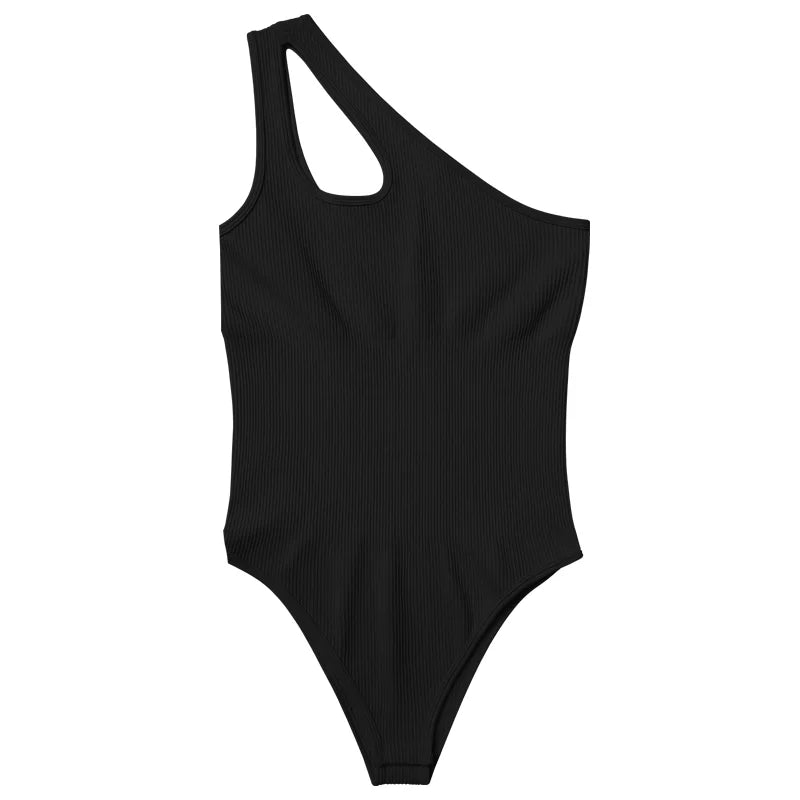 Seamless Bodysuit for Women Tummy Control Tops Cutout Sleeveless Bodysuit Thong Sculpting One-shoulder Sexy Versatile Bodysuits