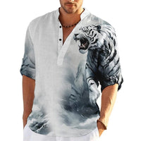 Men's 3D Button Shirt T-shirt Summer New Fashion Personalized Graffiti Standing Collar Casual Long sleeved Shirt Extra Large