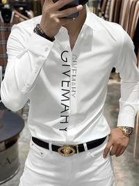 Spring And Summer Letter Shirt for Men Cotton Long Sleeve Casual Shirts Fashion Luxury Social Business Dress Shirts