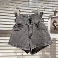 2023 Summer New Design High Waist Back Cross Wide Leg Denim Shorts Women Short Jeans Streetwear Women GB426